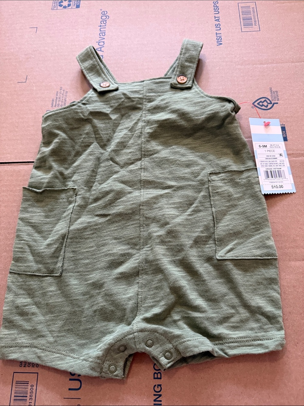 Olive Green Baby Romper Overalls